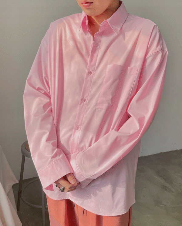 노에이징 오버 카라 셔츠 (핑크)